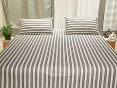 Ecrue 100% Premium Cotton Bedsheet – 180TC Classic Striped Design | Ultra-Soft & Breathable Fabric | Pack of 1 Flat Bed Sheet with 2 Pillow Covers