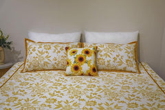 Ecrue Cotton Single-Sided Slub Floral Land Printed Bed Sheet 105x105'' with Pillow Case 17x27''