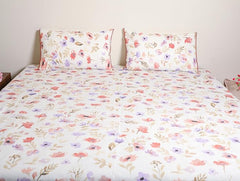 EcruE 100% Cotton 180 TC Floral Print Bedsheet Set | Soft & Durable | 110 x 110 Inches (Bedsheet) & 17 x 27 Inches (Pillowcases) | Elegant Design | Machine Washable | Premium Bedding for All Seasons