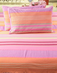 Ecrue Premium 100% Cotton Woven Striped Textured Bed Sheet Set - Soft Pastel Stripes, Breathable & Durable, Includes Pillow Covers, King Size