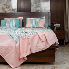 Ecrue " Elegant Yarn-Dyed Woven Check Poly-Cotton Bed Sheet Set – 92x96" with 17x27" Pillowcase