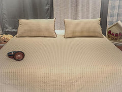 Ecrue Luxe Cotton Ribbed Bed Sheet Set – Earthy Beige, 94 x 100 Inches, 1 Flat Bed Sheet & 2 Pillow Covers, 100% Pure Cotton
