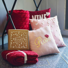 Valentine’s Luxury Cushion with Heart Embroidery - 20x20 Inches | Elegant Cotton Canvas Pillow with Buckle Embroidered Heart Design