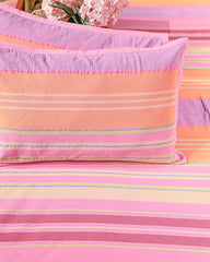 Ecrue Premium 100% Cotton Woven Striped Textured Bed Sheet Set - Soft Pastel Stripes, Breathable & Durable, Includes Pillow Covers, King Size