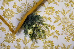 Ecrue Cotton Single-Sided Slub Floral Land Printed Bed Sheet 105x105'' with Pillow Case 17x27''