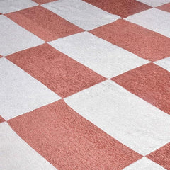 Elegant Chenille & Cotton Woven Bed Sheet Set - Cream & Terracotta Checkerboard Design | Luxurious Textured Bedding for a Stylish Bedroom