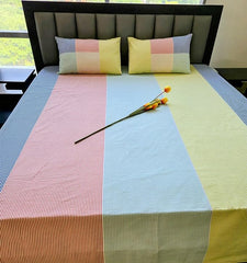 EcruE 100% Cotton (Multicolor) Bed Sheet Set, Premium Quilted, Elegant Design Includes 1 Bed Sheet (108X108'' Inches) & 2 Pillowcases 17x27 Inches, Breathable & Machine Washable