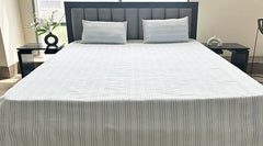 Ecrue Yarn Dyed Woven Cotton/Poly Stripe Bed Sheet 92x96'' with Pillow Case 17x27''