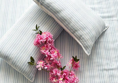 Ecrue Yarn Dyed Woven Cotton/Poly Stripe Bed Sheet 92x96'' with Pillow Case 17x27''