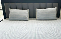 Ecrue Yarn Dyed Woven Cotton/Poly Stripe Bed Sheet 92x96'' with Pillow Case 17x27''