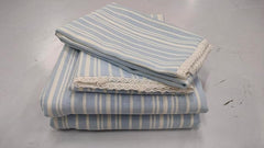 Ecrue Yarn Dyed Woven Cotton/Poly Stripe Bed Sheet 92x96'' with Pillow Case 17x27''