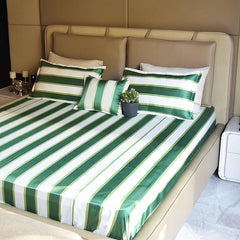 Yarn-Dyed Cotton/Poly Woven Stripe Satin Bed Sheet Set - Queen Size | Luxurious Soft & Durable Bedding for a Restful Sleep