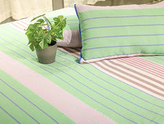 Ecrue 100% Pure Cotton Striped Textured Bed Sheet Set – Green, 94 x 100 Inches, 1 Flat Bed Sheet & 2 Pillow Covers