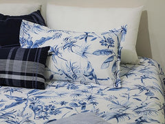 EcruE 180 TC Premium Cotton Printed Bed Sheet Set – Indigo Palms | Ultra-Soft, Breathable & Durable with 2 Pillowcases | Easy Care & Fade-Resistant