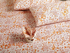 Ecrue Luxury Pure Organic Cotton Seersucker Floral Printed Bed Sheet Set - 110x110 inches, Orange Floral Design