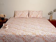 Ecrue Luxury Pure Organic Cotton Seersucker Floral Printed Bed Sheet Set - 110x110 inches, Orange Floral Design