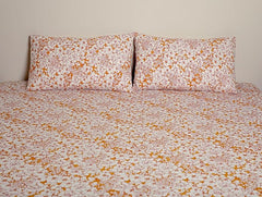 Ecrue Luxury Pure Organic Cotton Seersucker Floral Printed Bed Sheet Set - 110x110 inches, Orange Floral Design