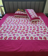 Ecrue 180TC Cotton Floral Printed Bed Sheet 92x96'' with Pillow Case 17x27''