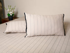 Base Fabric-Yarn Dyed Woven Pleated Stripe Cotton Bed Sheet Size-92 x 95 Inches Pillow Case-17 x 27 Inches