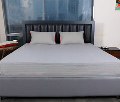 Ecrue Yarn-Dyed Woven Rib Cotton-Poly Bed Sheet Set – 106x106" with Velvet Piped Pillowcases (17x27")