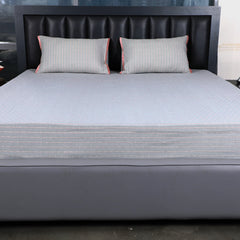 Ecrue Yarn-Dyed Woven Rib Cotton-Poly Bed Sheet Set – 106x106" with Velvet Piped Pillowcases (17x27")