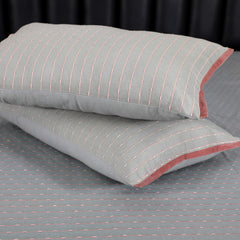 Ecrue Yarn-Dyed Woven Rib Cotton-Poly Bed Sheet Set – 106x106" with Velvet Piped Pillowcases (17x27")