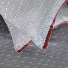 Ecrue Yarn-Dyed Woven Rib Cotton-Poly Bed Sheet Set – 106x106" with Velvet Piped Pillowcases (17x27")