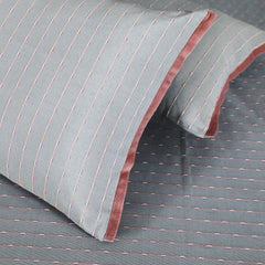 Ecrue Yarn-Dyed Woven Rib Cotton-Poly Bed Sheet Set – 106x106" with Velvet Piped Pillowcases (17x27")