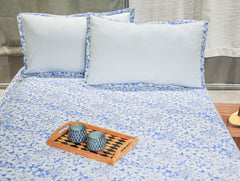 Ecrue Premium Brushed Cotton Floral Printed Bed Sheet 92x96'' with Pillow Case 17x27''