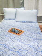 Ecrue Premium Brushed Cotton Floral Printed Bed Sheet 92x96'' with Pillow Case 17x27''