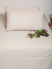 Base Fabric-Yarn Dyed Woven Rib Stripe Cotton/Poly Bed Sheet Size-108 x 110 Inches Pillow Case-17 x 27 Inches