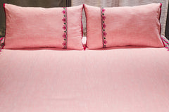 Ecrue Embroidered Yarn-Dyed Chambray Bed Cover Set – 90x95" with Satin Piping & 17x27" Pillowcases