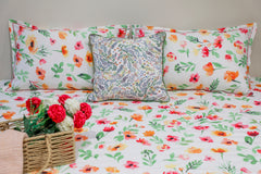 180 TC Cotton Floral Printed Bed Sheet 105x105'' with Pillow Case 17x27''