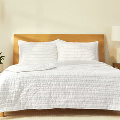 Pleated Striped Hand-Quilted Quilt Set size 102x106''