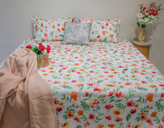 180 TC Cotton Floral Printed Bed Sheet 105x105'' with Pillow Case 17x27''