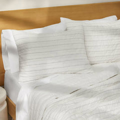 Pleated Striped Hand-Quilted Quilt Set size 102x106''