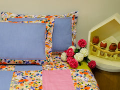 Ecrue " Pink Floral Printed Patchwork Bed Cover 105x105'' with Pillow Case 17x27''