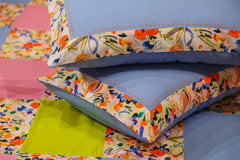 Ecrue " Pink Floral Printed Patchwork Bed Cover 105x105'' with Pillow Case 17x27''