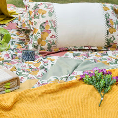 Ecrue " Organic Textured Cotton Printed Patchwork Bed Cover 92x96'' with Pillow Case 17x27