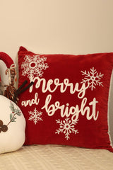 "Merry & Bright" Holiday Embroidered Throw Pillow 18x18''