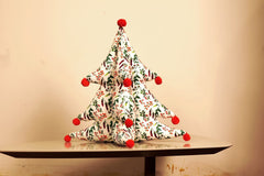 Festive Botanical Print Christmas Tree Pillow