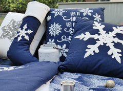 Navy Blue Embroidered Snowflake Throw Pillow