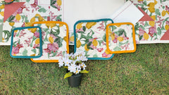 Organic cotton Printed Coster set of 4 Pieces size-6x6''-2pcs and 8x8''-2pcs