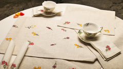 Cotton Linen Natural Embroidered Table Set Linen Blend