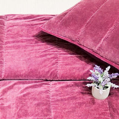 EcruE Premium Cotton Velvet Vertical Quilted King Size Quilt Set – Enzyme Washed for Supreme Softness & Timeless Luxury