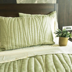 Ecrue Cotton Linen Blend Solid Colour Quilt with Pillow Case — Soft Sage Green
