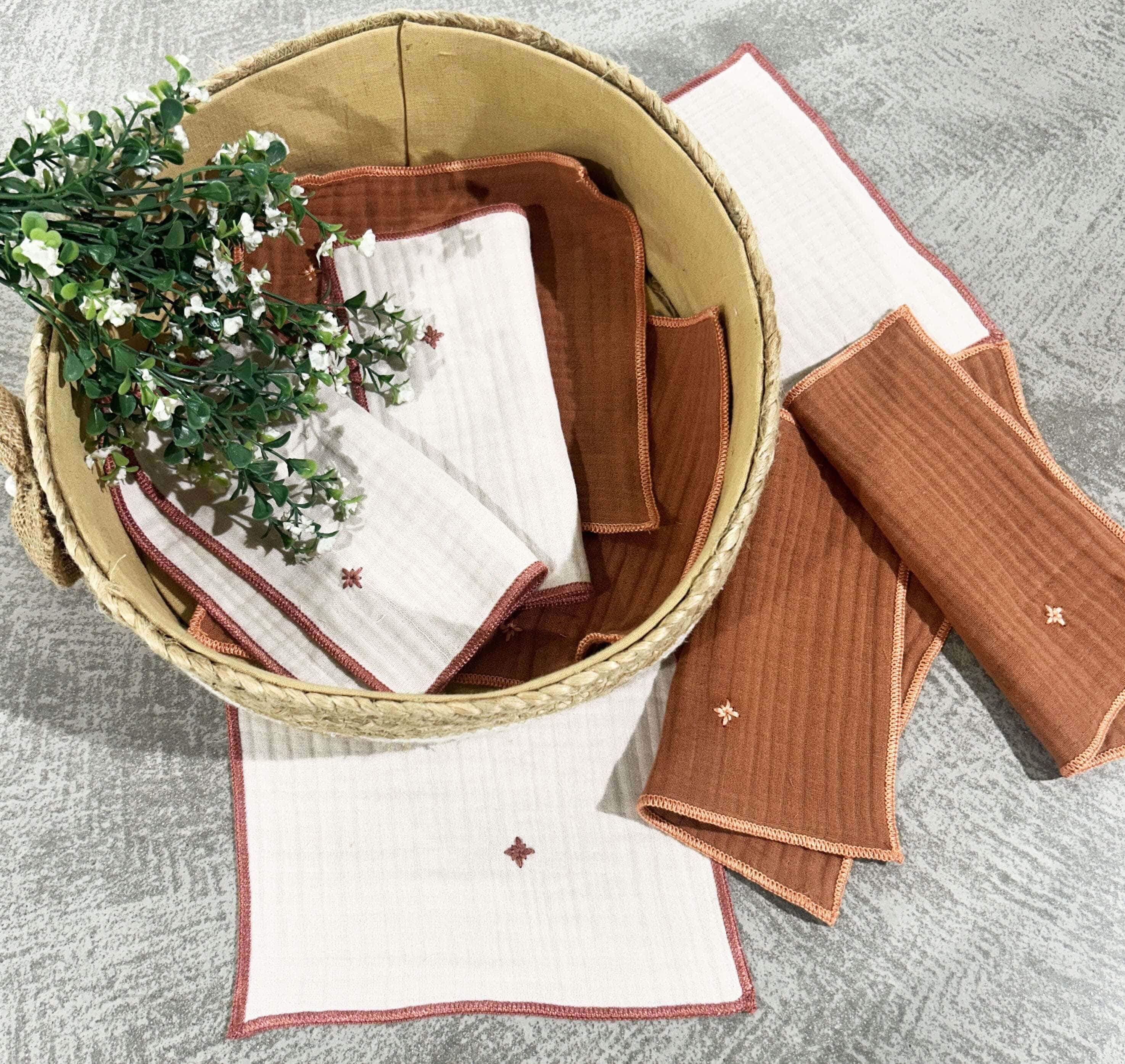 EcruE Luxury Cotton Gauze Embroidered Dish Cloth Set of 04 pieces