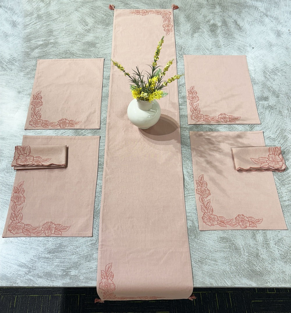 EcruE Luxury Embroidered Cotton Linen Table Linen Set