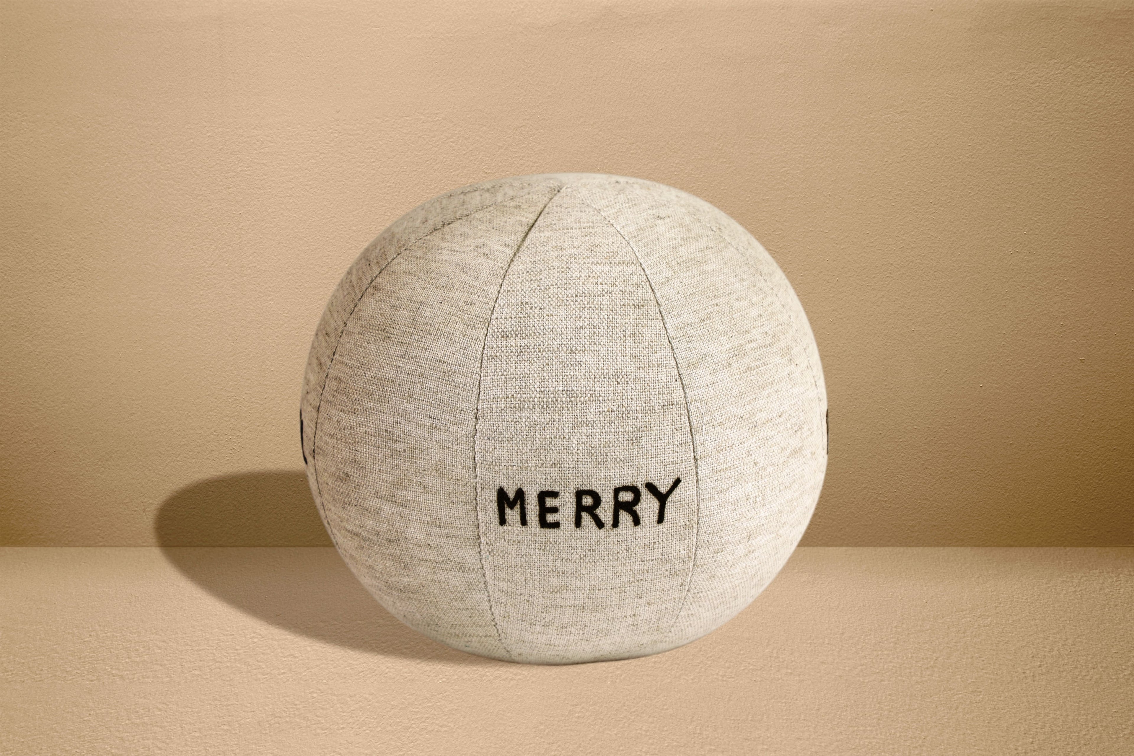 Natural Linen Merry Christmas Ball Pillow