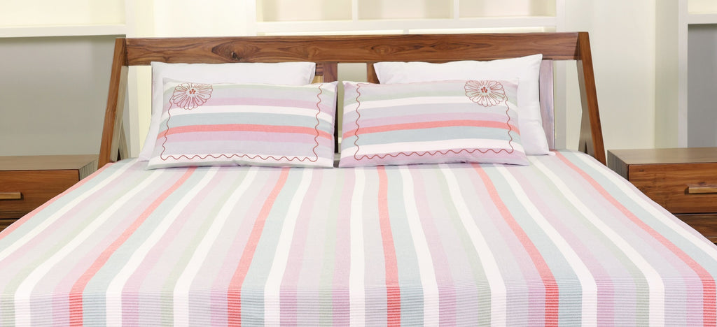 Premium Woven Cotton Stripe Flat Bed Sheet Set
